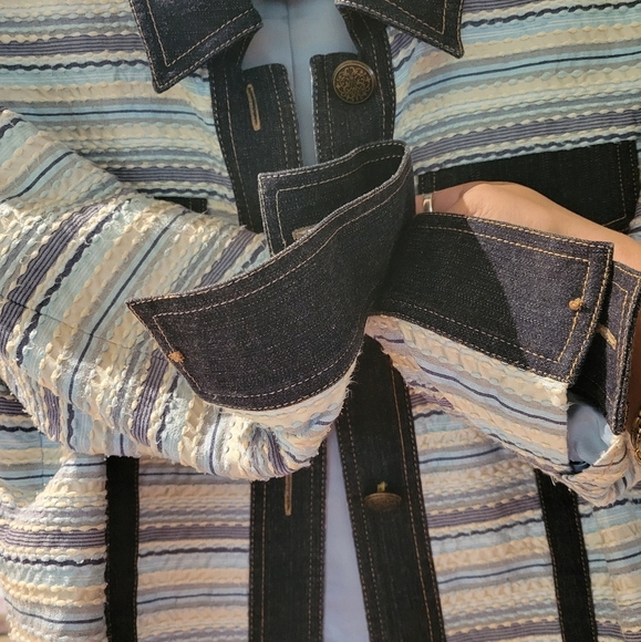 Doncaster women's size 8 sport 100% silk striped with denim trimmed jacket - Picture 4 of 16